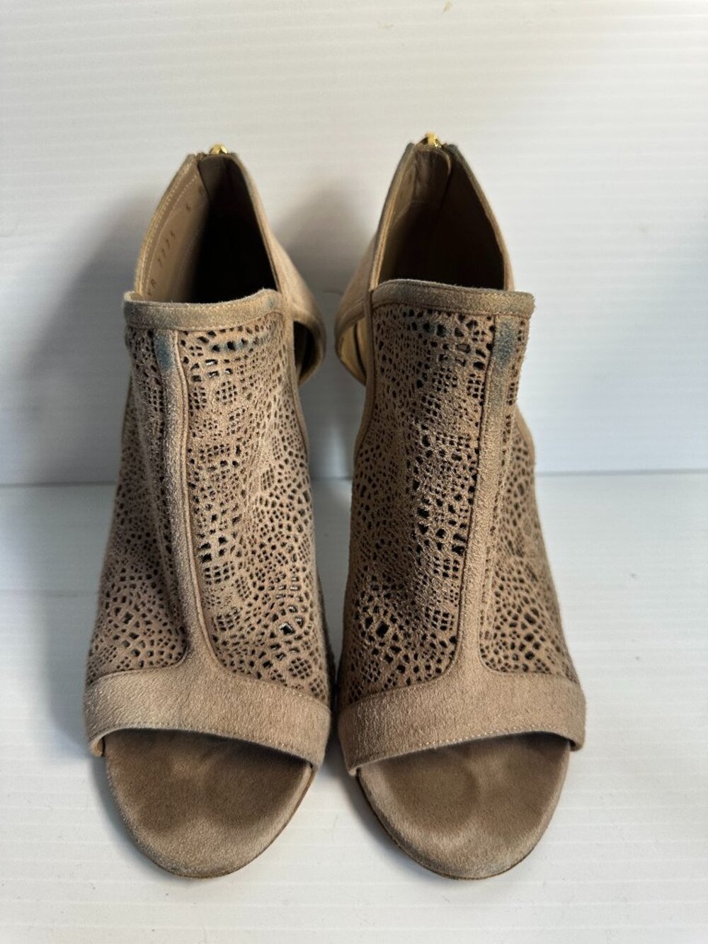 Ferragamo laser cut suede booties